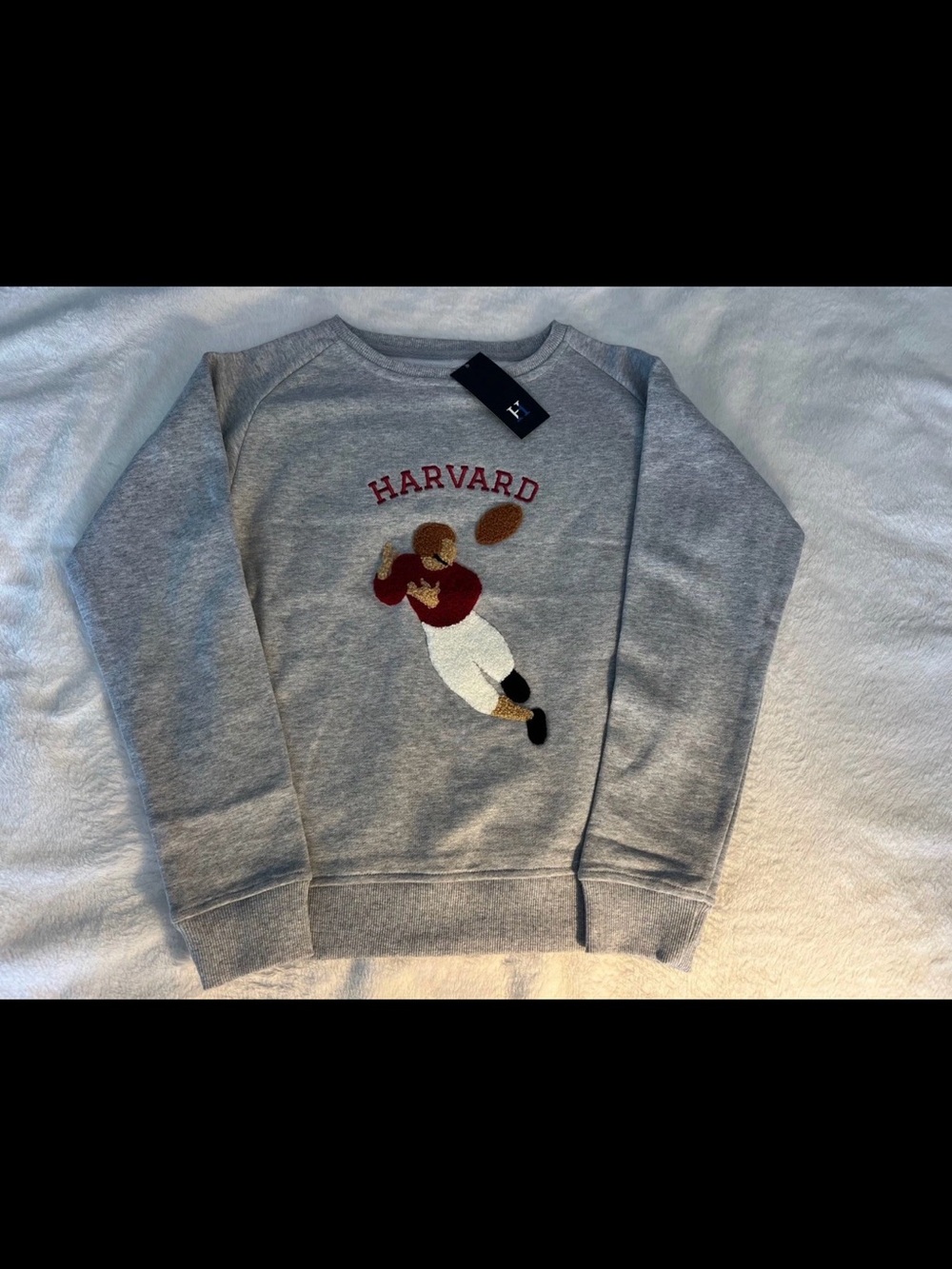 XS Vtg inspiredGray Crewneck Sweatshirt with Harvard Football Player Embroidery
